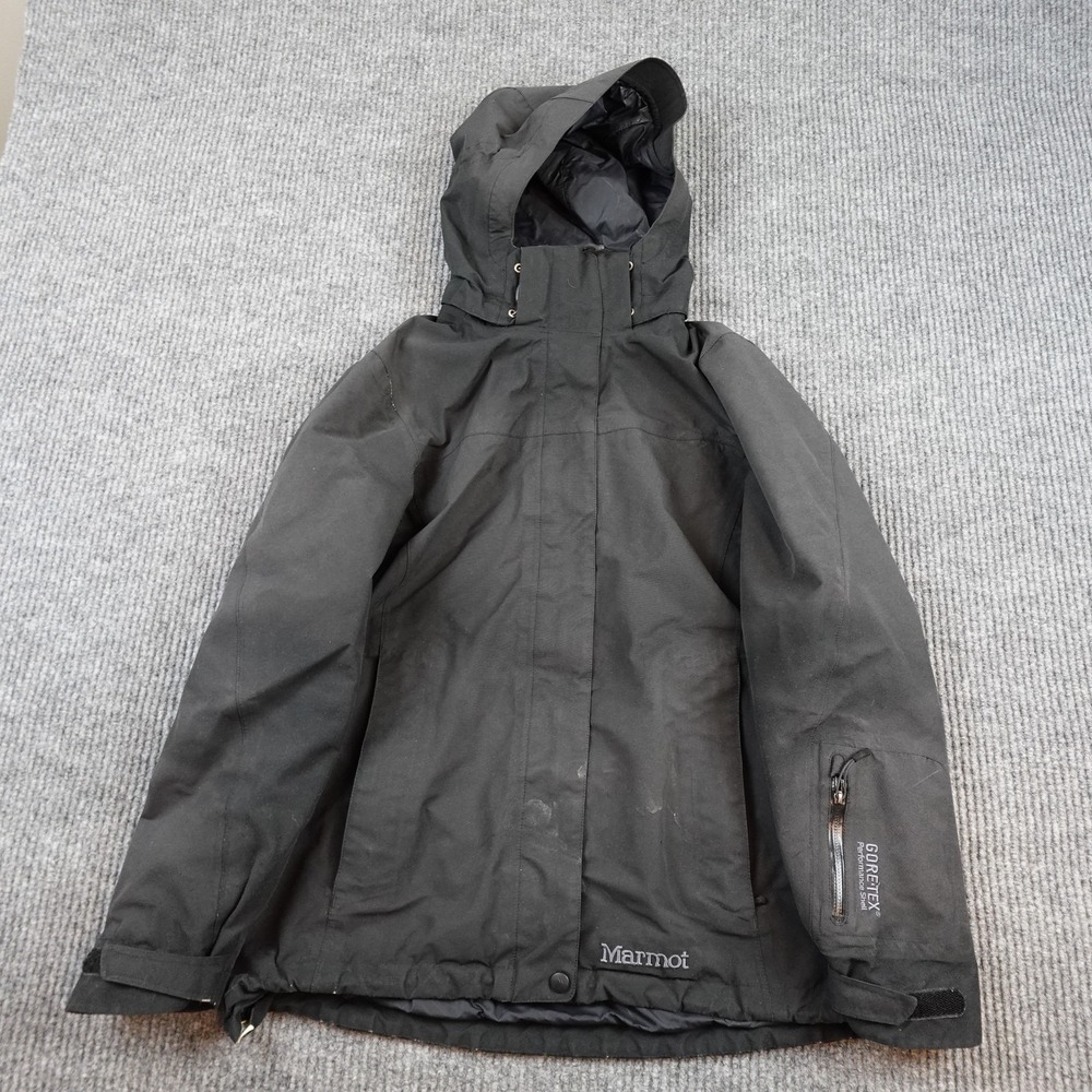 Marmot GoreTex Performance Shell Jacket Womens Medium Black Hooded Ski Snow